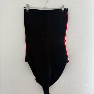 Chic Black Bodysuit with Red and White Accents